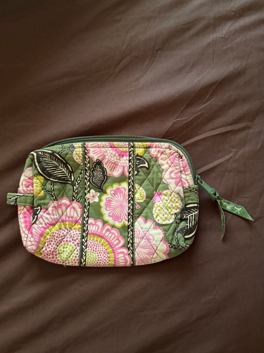 Vera Bradley Green & Pink Quilted Cosmetic Pouch